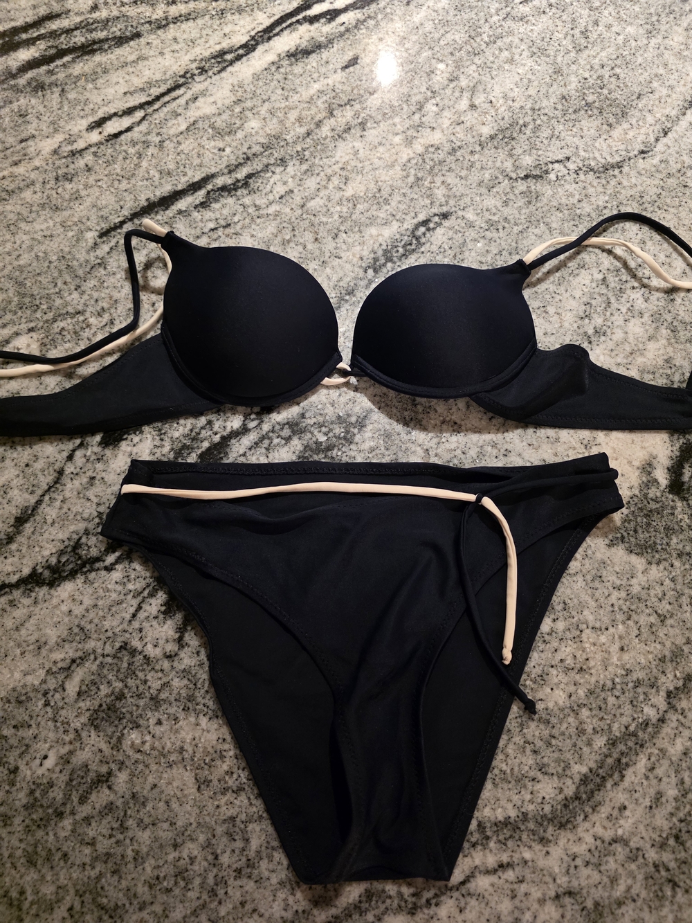 Women’s Dark Navy Swim Bikini Set with White Trim. Size XS-S (A-B cup size)